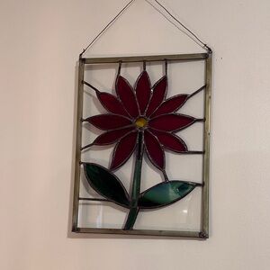 Stained Glass Flower Art with Red and Green Accents
